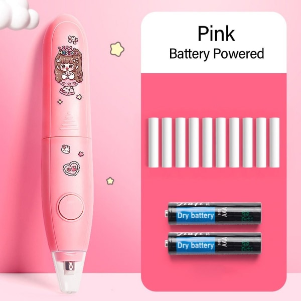 Elektrisk Viskelæder Automatisk Blyant Viskelæder PINK BATTERIDREV Pink Battery Powered-Battery Powered