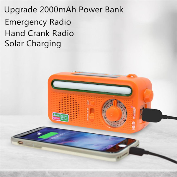 Nödhandvevradio, telefonladdning, campinglampa, SVART