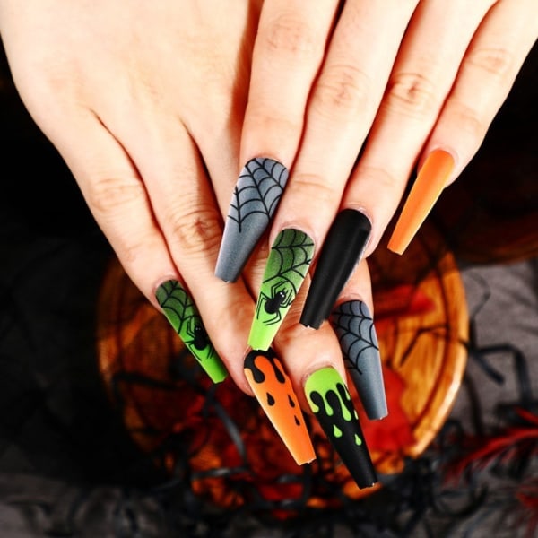 Halloween Fake Nails Pumpkin Nails Tryck på naglar EC-36