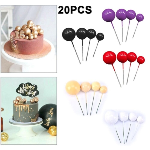 20ST Cake Topper konstgjorda bollar ROSA Pink