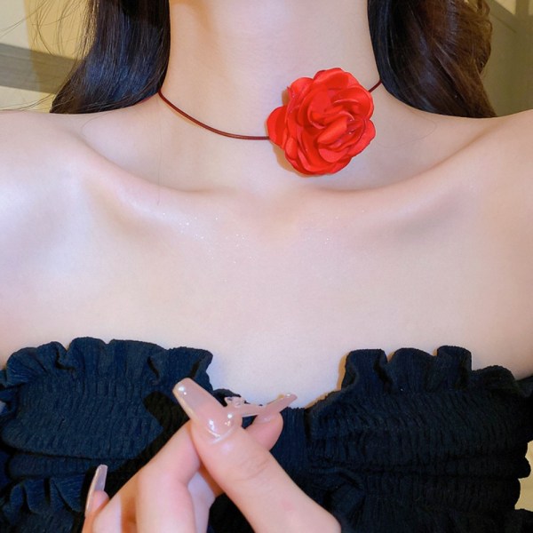 Rose Flower Choker Big Rose Halsband RÖTT red