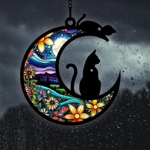 Halloween Cat Charms Måneformede kattedørskranse I I I