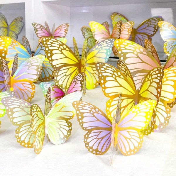 18 STK 3D Butterfly Stickers Hule Sommerfugle Decals RAINBOW rainbow silver