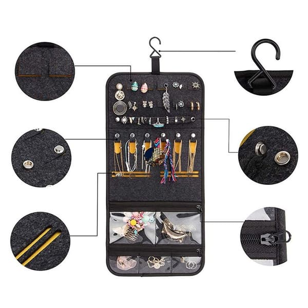 Smykker Opbevaringstaske Halskæder Organizer Roll SORT black