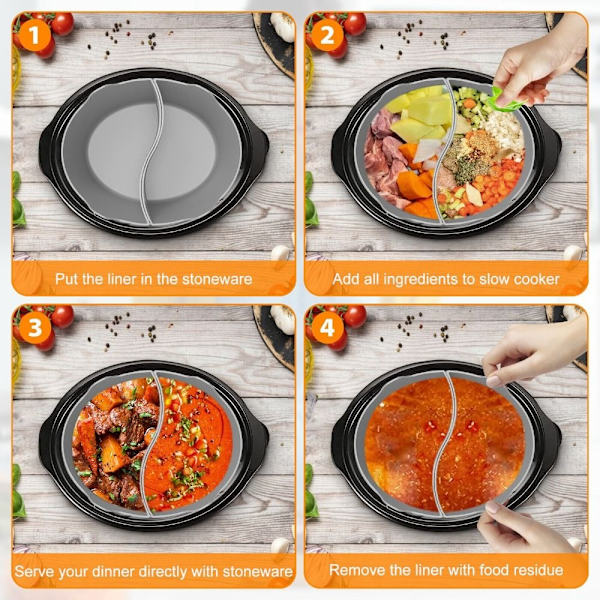 Grå Slow Cooker Liners Passar Crockpot 6-8 QT, återanvändbara Crock Pot Liners