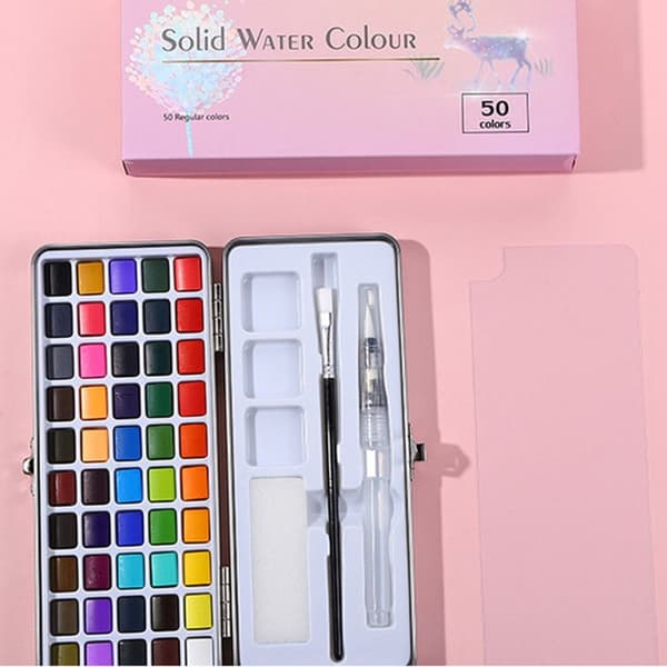 Professionell 50 Färgers Solid Akvarellset Basic Neon Glitter Akvarellfärg