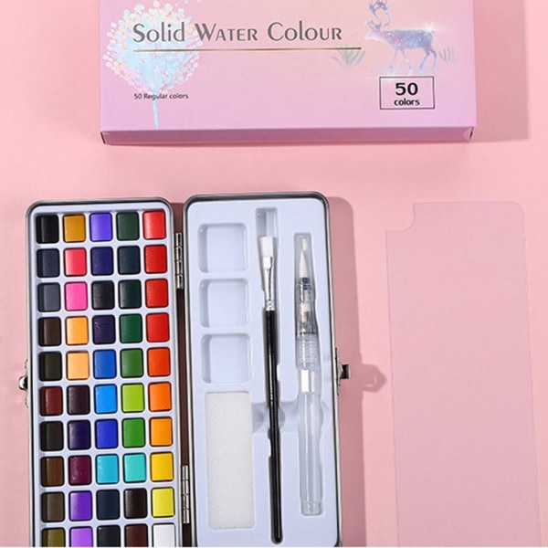 Professionell 50-färgs fast set Basic Neon Glitter akvarellfärg