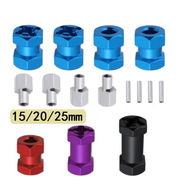 4 stk 12mm Hex Hjul Nav Drive Adapter Forlænger Combiner Black 20mm
