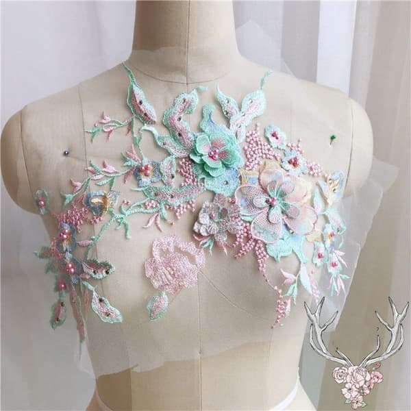 Bröllopsklänning Trim Broderi Tyll Applikation Pärla VIT White