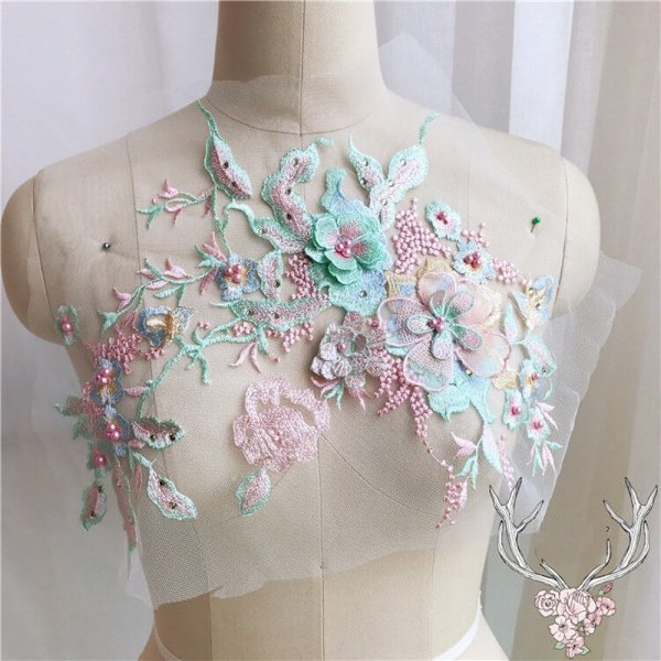 Brudekjole Trim Broderi Tyl Applikation Perle LYS LILLA Light Purple