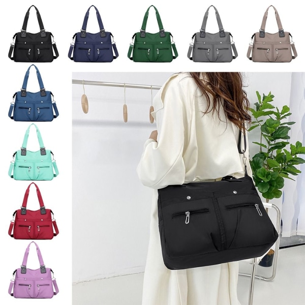 Stor kapasitet Skulderveske Vanntett Multi Pocket Dame Tote Nylon Bag Dark Green