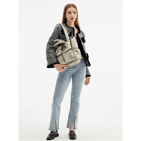 Puffer Bag Quiltet Tote Bag for Dame Down Polstring Håndveske BLÅ Blue