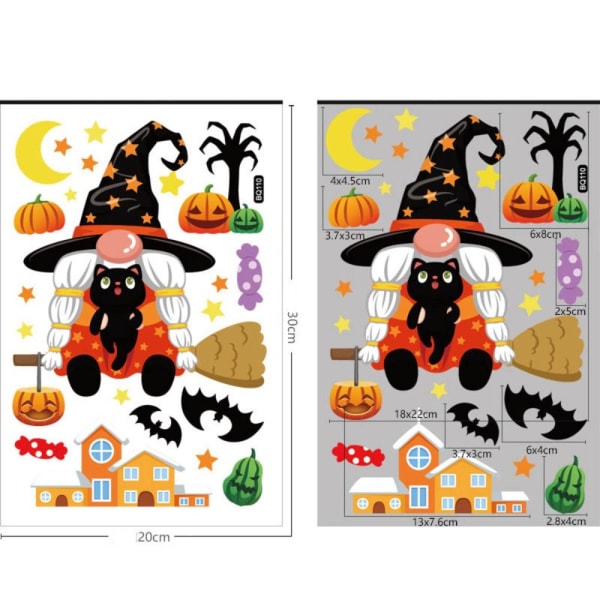 Halloween Staattiset Tarrat Kurpitsa Lepakot Witch Faceless Gnome 6Pcs/set
