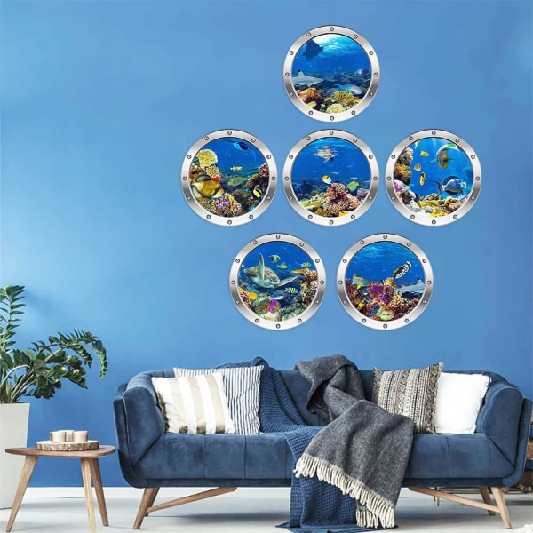 Ocean Animals World Wall Stickers Aftagelige kunst Decals 3D Wall