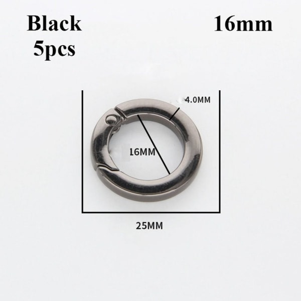 5kpl Jousi O-rengassoljet Karabiini, MUSTA 16MM Black 16mm