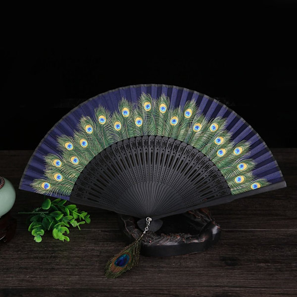 Silk Fan Hand Fan MARINBLÅ navy blue