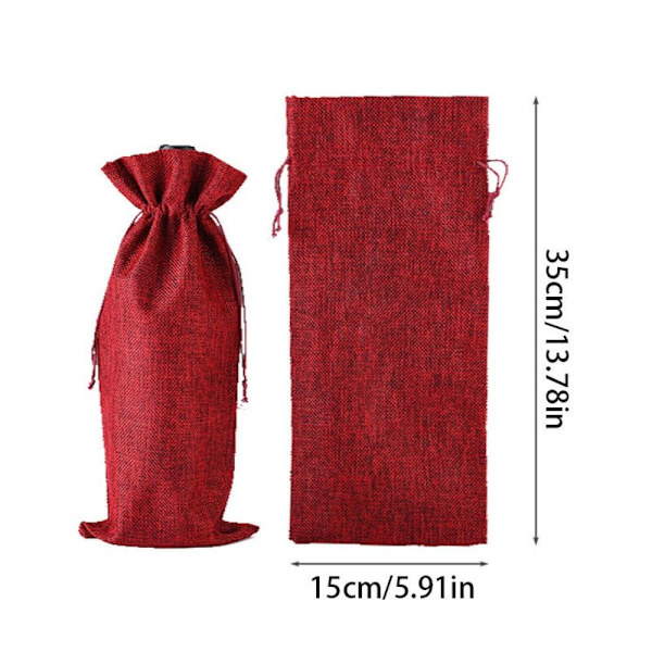 3 kpl Viinipullon cover Kiristysnyörillä pellavapussi PUNAINEN red