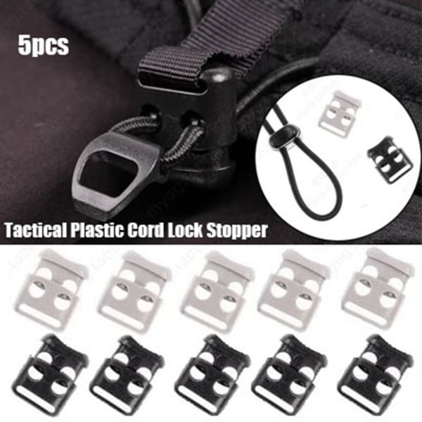 5 stk. Tactical Cord Lock Toggle Stopper GRÅ&HVID Grey&White