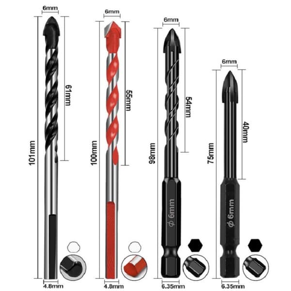 4ST Kakelborrspets Set Keramisk Twist Drill Bits Glas Punch