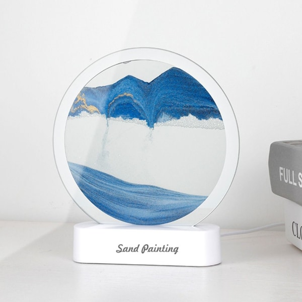 3D Moving Sand Art Bordlampe Quicksand Painting Night Light Blue