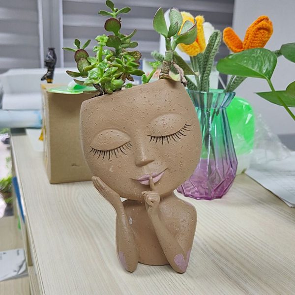 Girl Face Head Staty Docka Blomkruka B B B