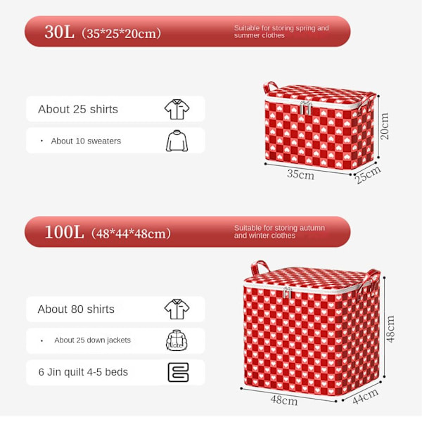 Quilt Förvaringsväska Kläder Förvaringskärl RÖD 100L 100L red 100L-100L