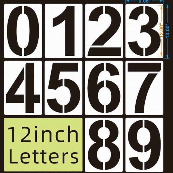 Nummerstencils Alfabet Bogstavsjabloner 12 TOMMER 12 TOMMER 12 inch