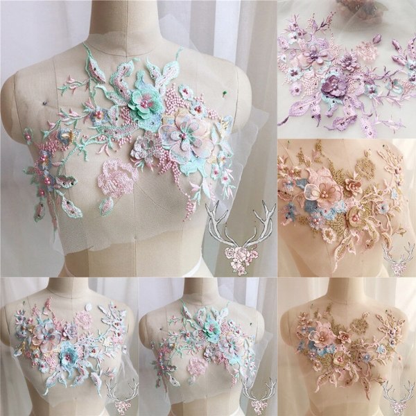 Brudekjole Trim Broderi Tyl Applikation Perle HVID White