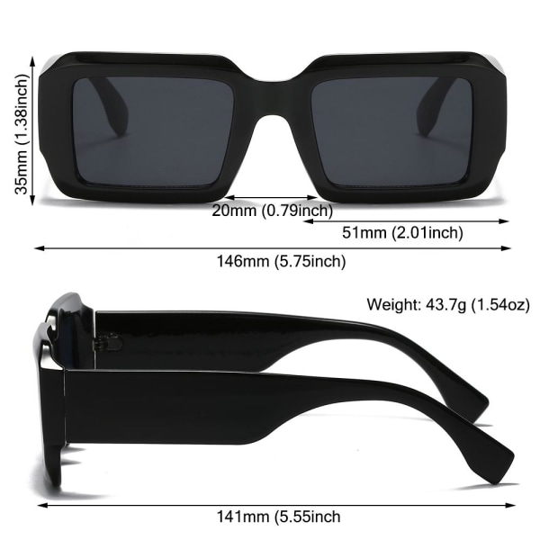 Rektangulære solbriller for damer solbriller SVART-GUL Black-Yellow