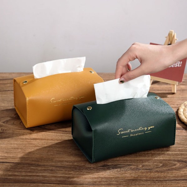 Læder Tissue Holder Tissue Opbevaringsboks ORANGE orange