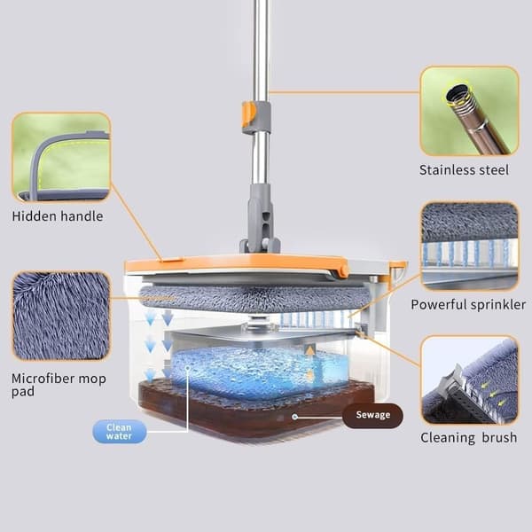 Square Spin Mop Håndfri Lazy Squeeze Mop Spin Mop Set
