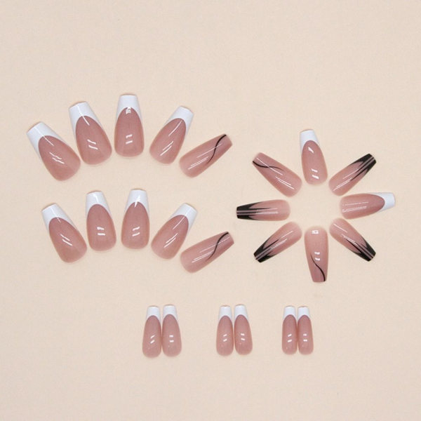 24 kpl Fake Nails Long French Ballerina
