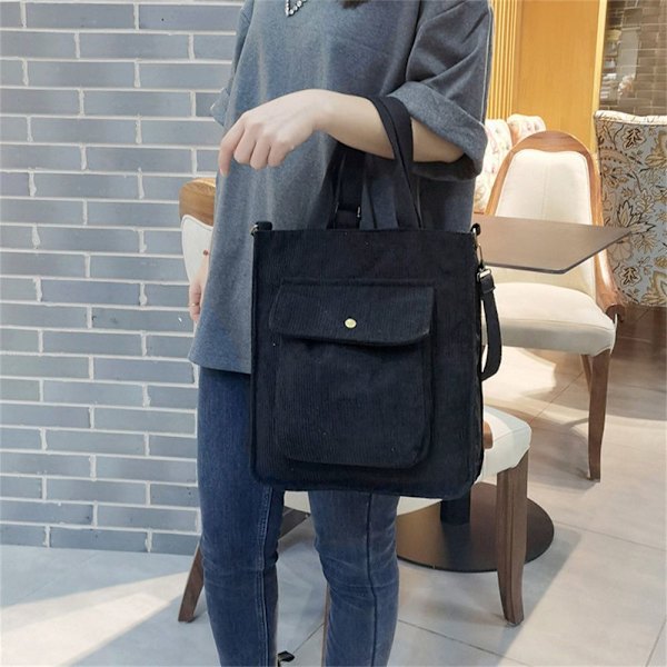 Corduroy Skuldertaske Tote Håndtasker SORT black