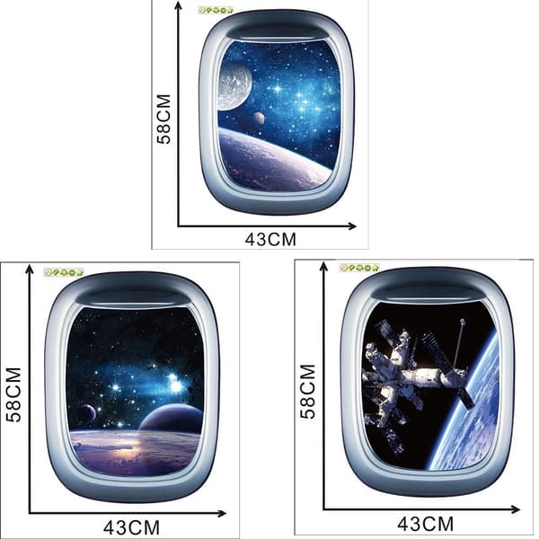 3D Space Astronaut Window Wall Sticker Galaxy and Planet
