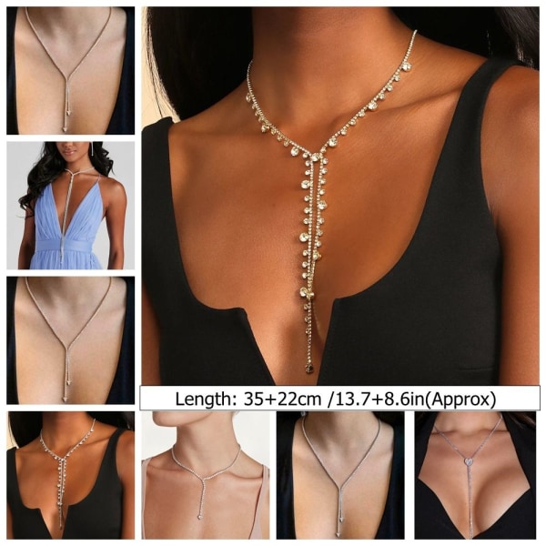 Fuld Rhinestone Chain Choker Diamond Statement Halskæde GULD Gold Style 2-Style 2