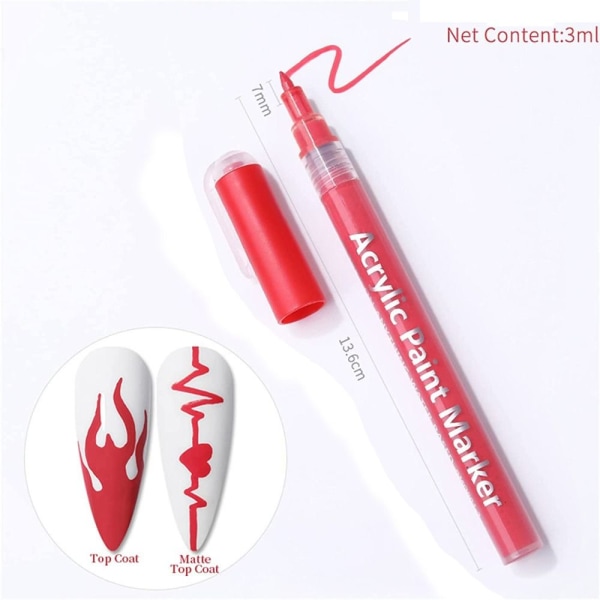 Neglelak Pen Nail Art Tegne Pen RØD Red