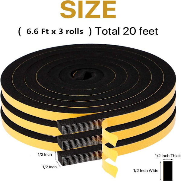 3 rullaa Foam Seal Tape Weather Stripping Foam Weatherstrip