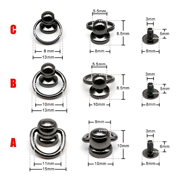10 stk./pakning Nitte Stud Ball Nail SORT A A black A-A