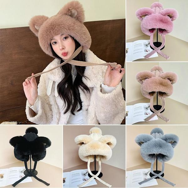Faux Fur Beanies Hattu Kissa Korva Neulottu Cap KHAKI khaki