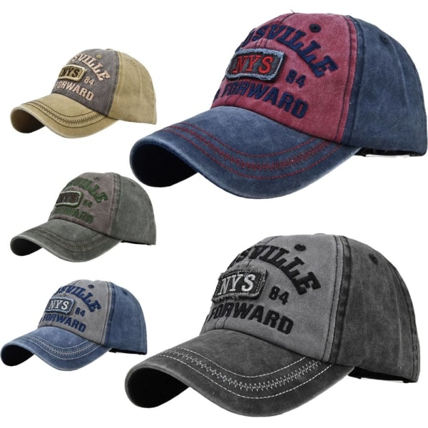 Brev Broderi Baseball Caps Distressed Faded Hats NAVY&WINE navy&wine red