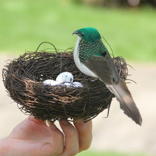 Kunstige fjærkledde Fugler Fugler Egg Nest BLÅ blue