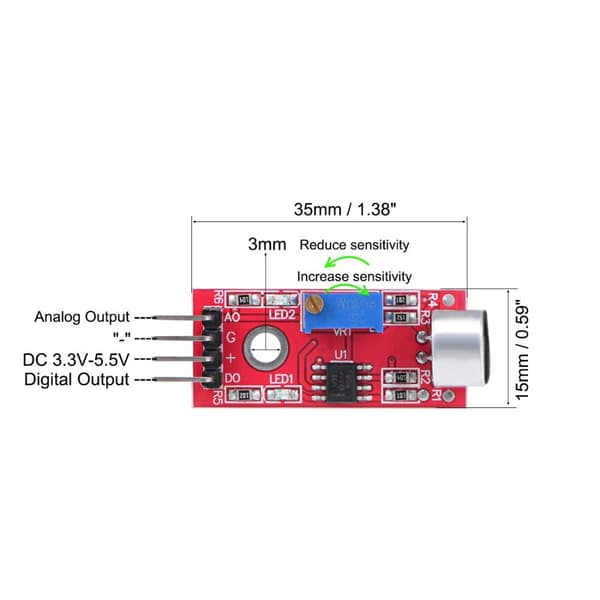 3 stk Mikrofonsensormodul Lydsensor Stemmeregistrering