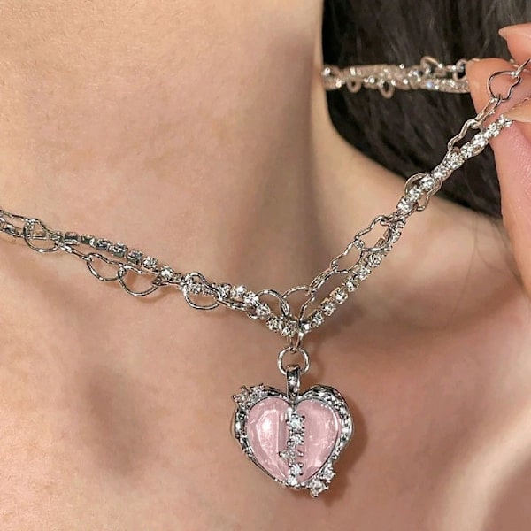 Y2K nyckelbenskedja Crystal Heart Halsband J J J