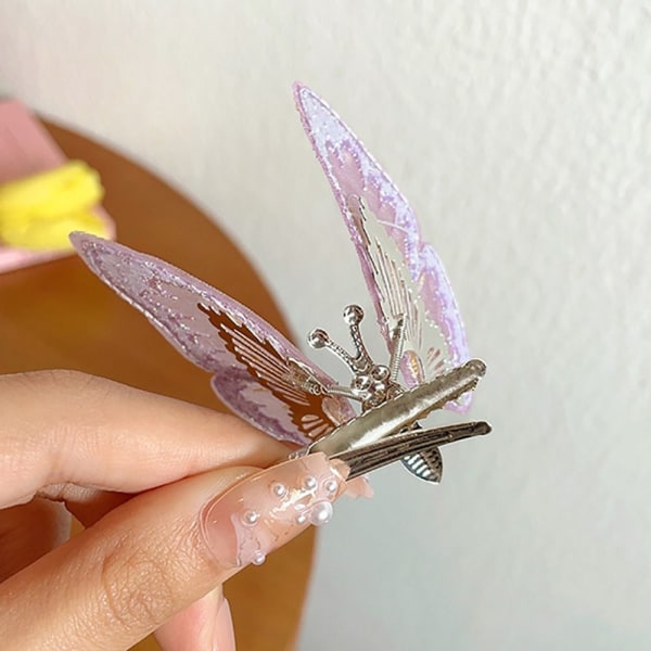 Butterfly Hårklemmer Dobbeltlags Sommerfuglklemme LILLA purple