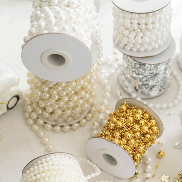 Kunstige perler Perler Kjede Perlesnor Garland HVIT 6MM white 6mm beads-5m-6mm beads-5m
