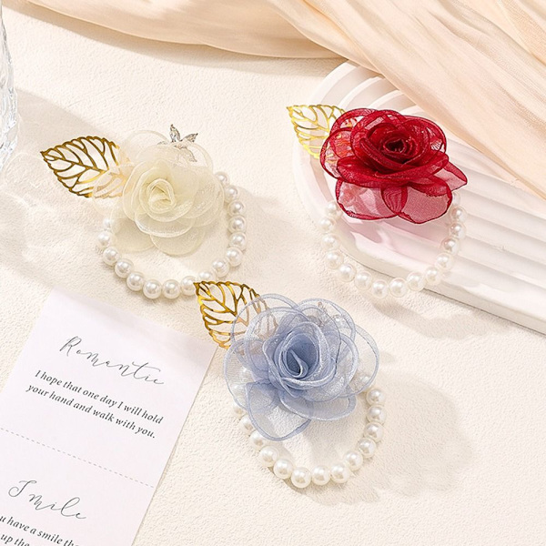 2 STK Bride Wrist Flower Rose Armbånd VINRED Wine Red
