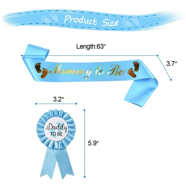 4 kpl Baby Shower Sash Kits Mommy to Be Sash BLUE Blue