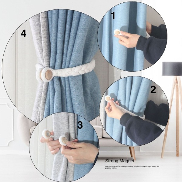 2stk Magnetisk Gardin Holdback Gardinholder Clip BEIGE beige