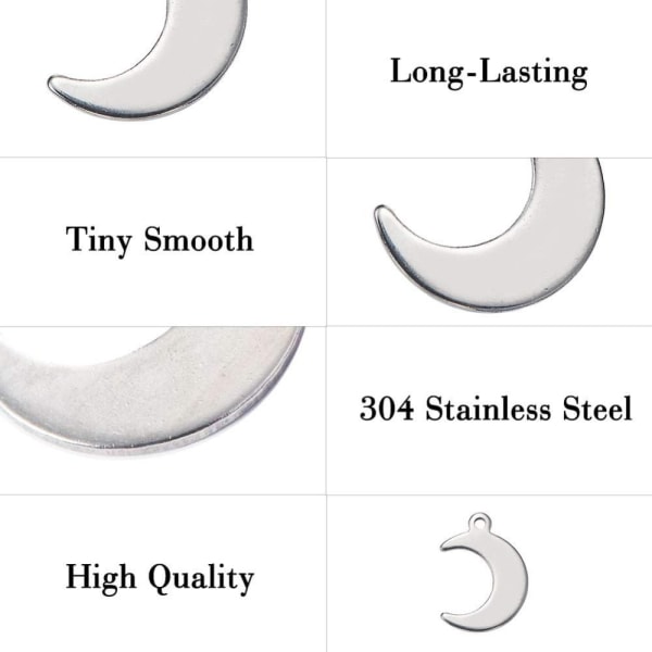 Moon anheng Rustfritt stål Moon Double Side Tag anheng