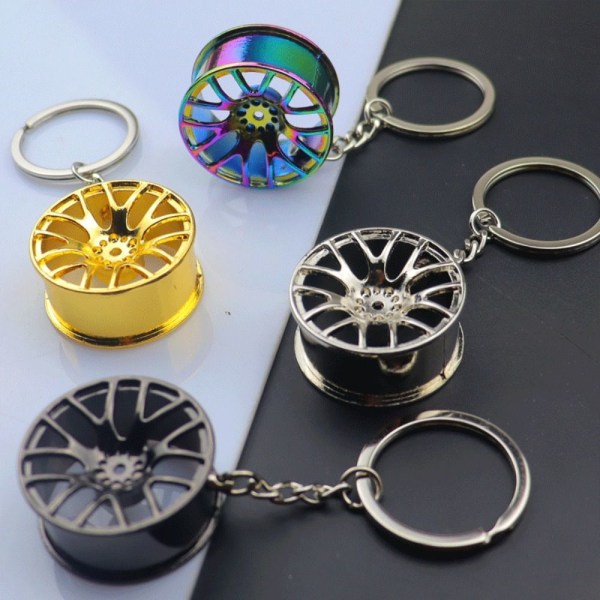 Wheel Tire Style Keychain Wheel Hub Key Ring VALKOINEN White